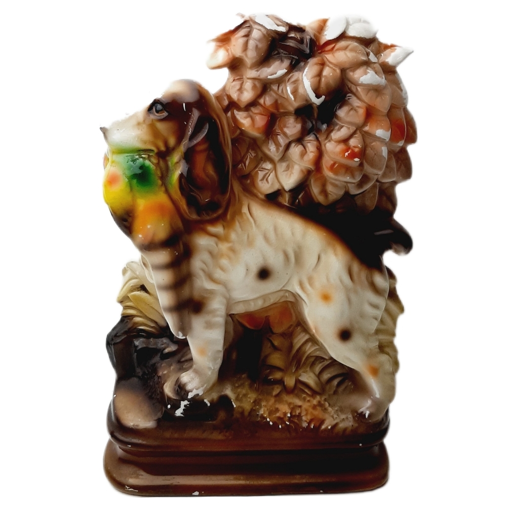 🍒 Vintage Figure English Setter Dog Hunting Scene w/ Pheasant Statue